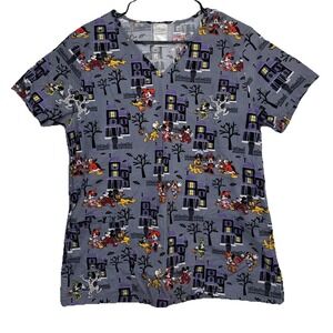 Disney Mickey Mouse Multi-Color Halloween V-Neck Scrub Top Medical Uniform Sz M